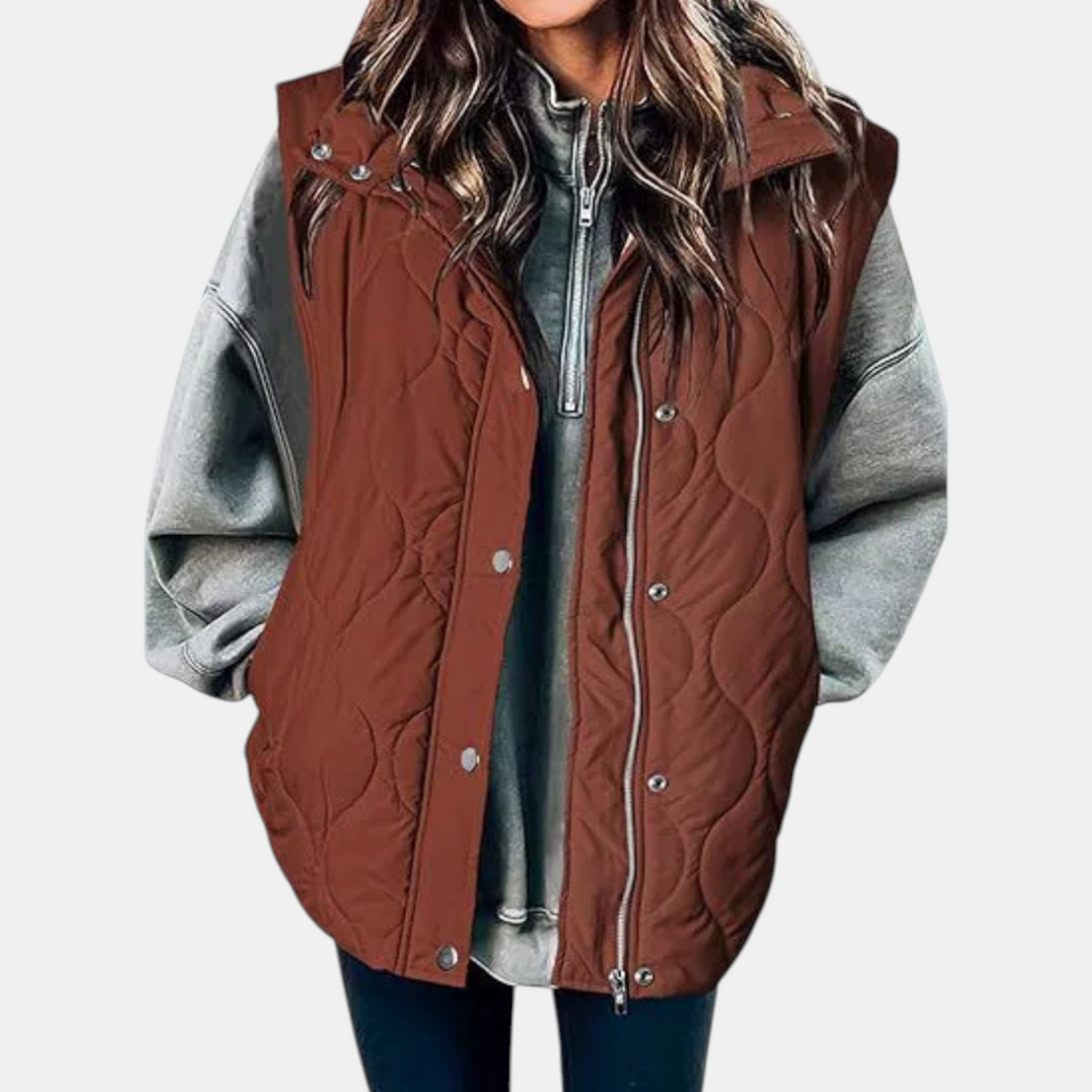 Nadira | Quilted Hooded Puffer Vest with Snap Pockets for Women