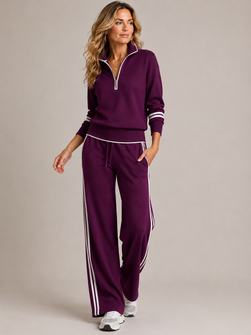 Aurelia | Quarter-Zip Knit Wide Leg Lounge Set for Women