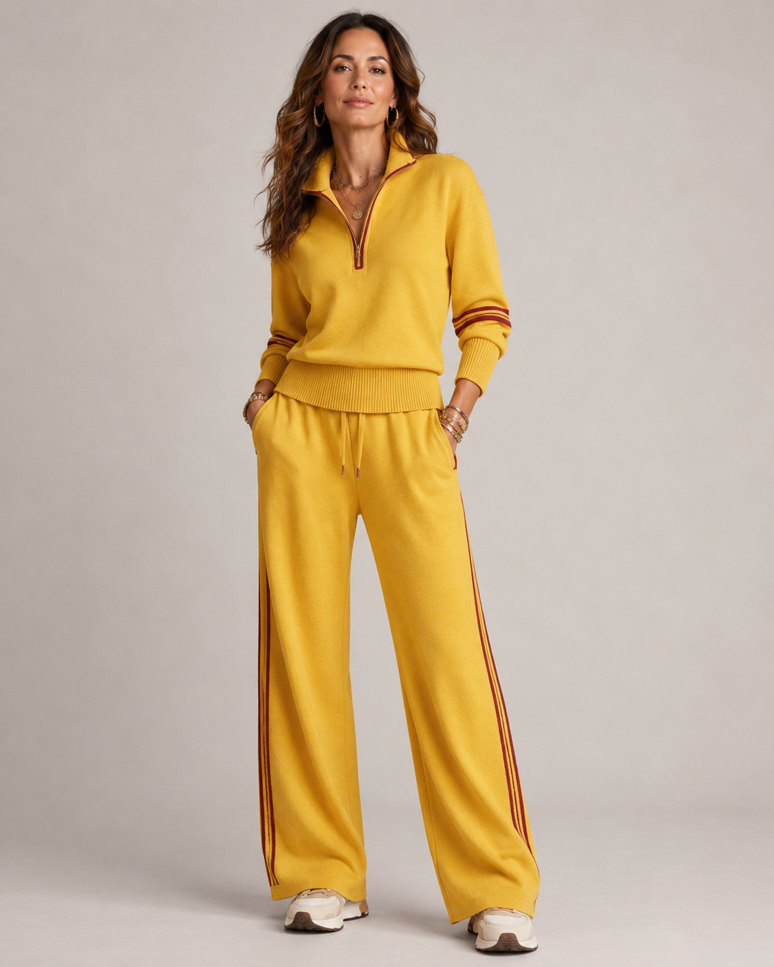 Aurelia | Quarter-Zip Knit Wide Leg Lounge Set for Women