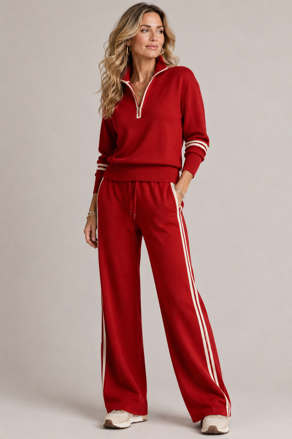 Aurelia | Quarter-Zip Knit Wide Leg Lounge Set for Women