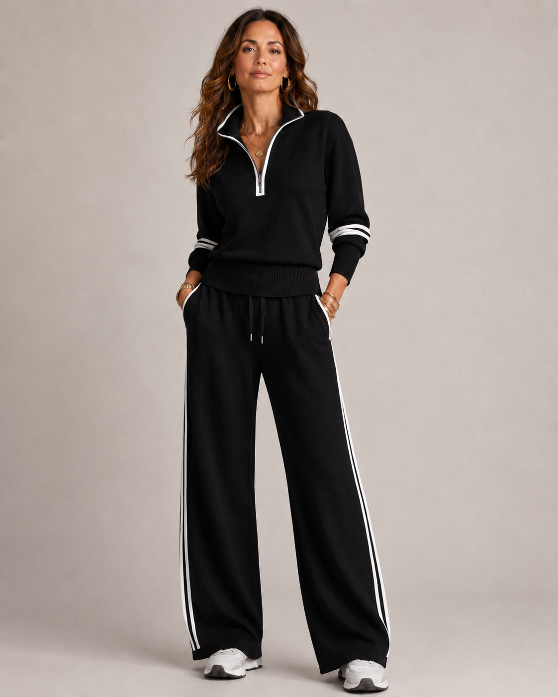 Aurelia | Quarter-Zip Knit Wide Leg Lounge Set for Women
