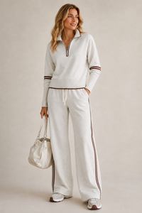 Aurelia | Quarter-Zip Knit Wide Leg Lounge Set for Women