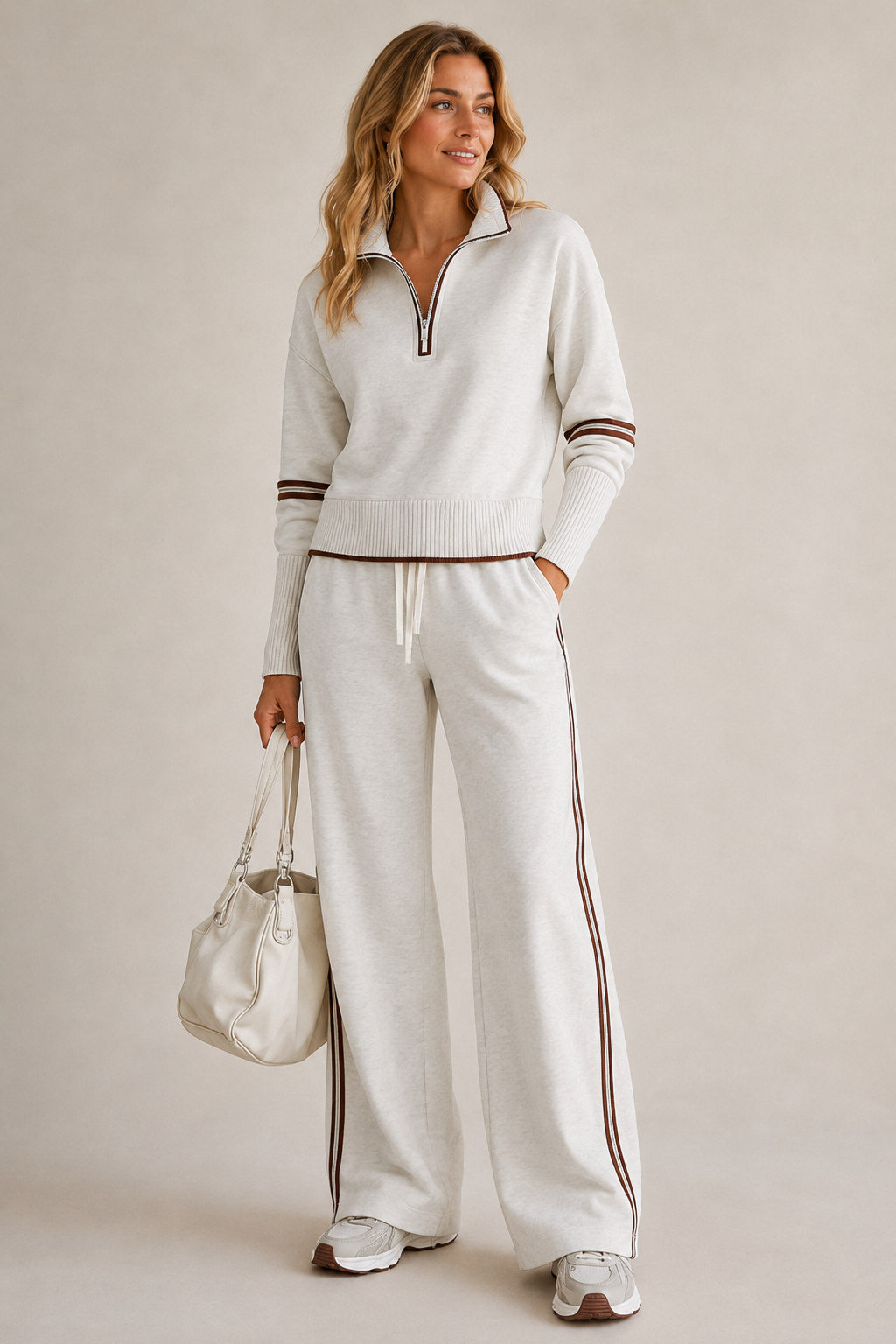 Aurelia | Quarter-Zip Knit Wide Leg Lounge Set for Women