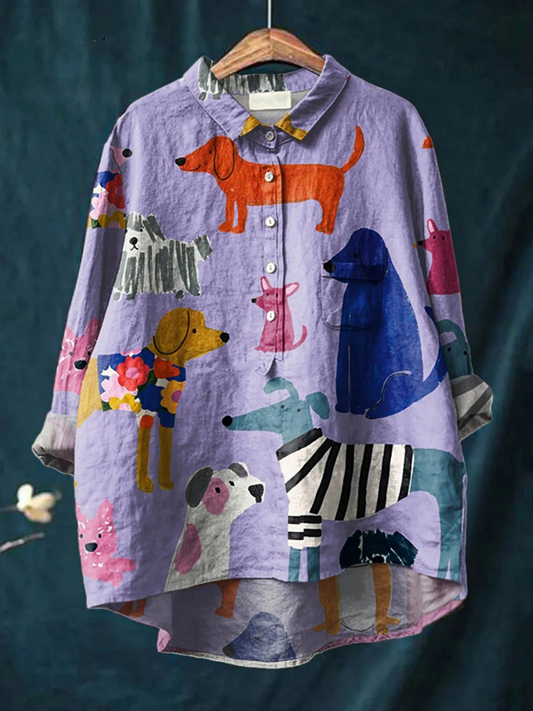 Coralie | Women's Dog  Art Print Casual  Shirt 0