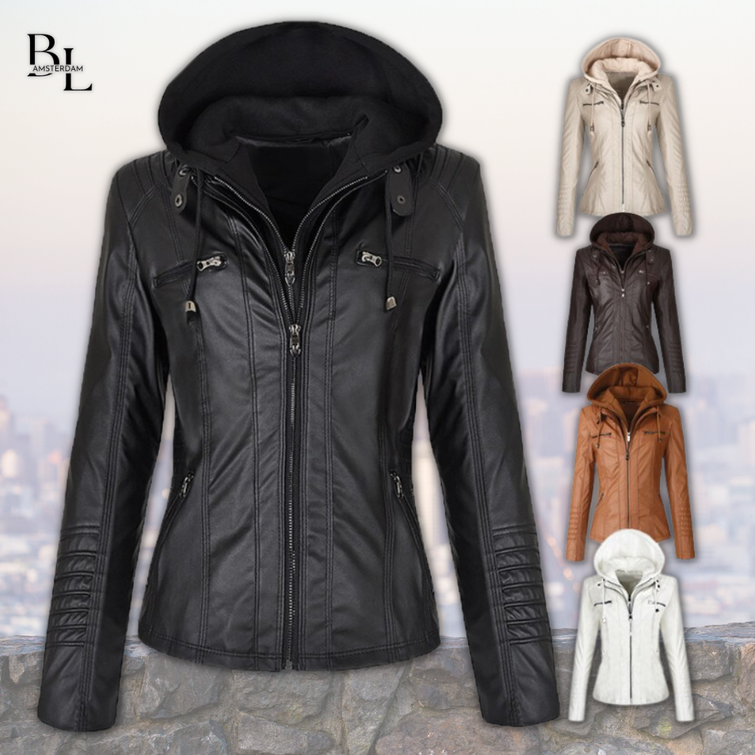 Dorle | Hooded Zip-Up Leather Jacket for Women