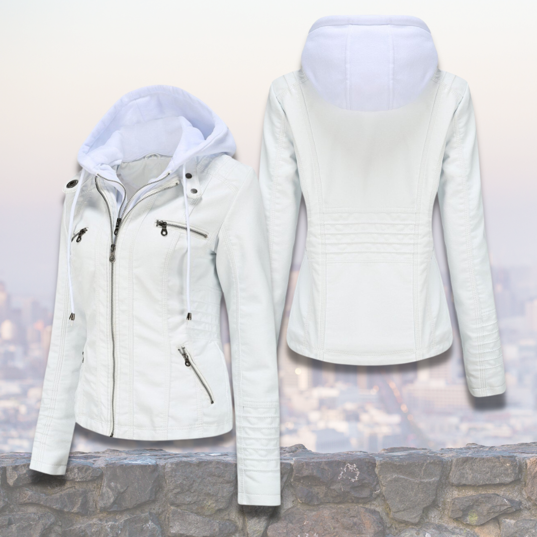 Dorle | Hooded Zip-Up Leather Jacket for Women