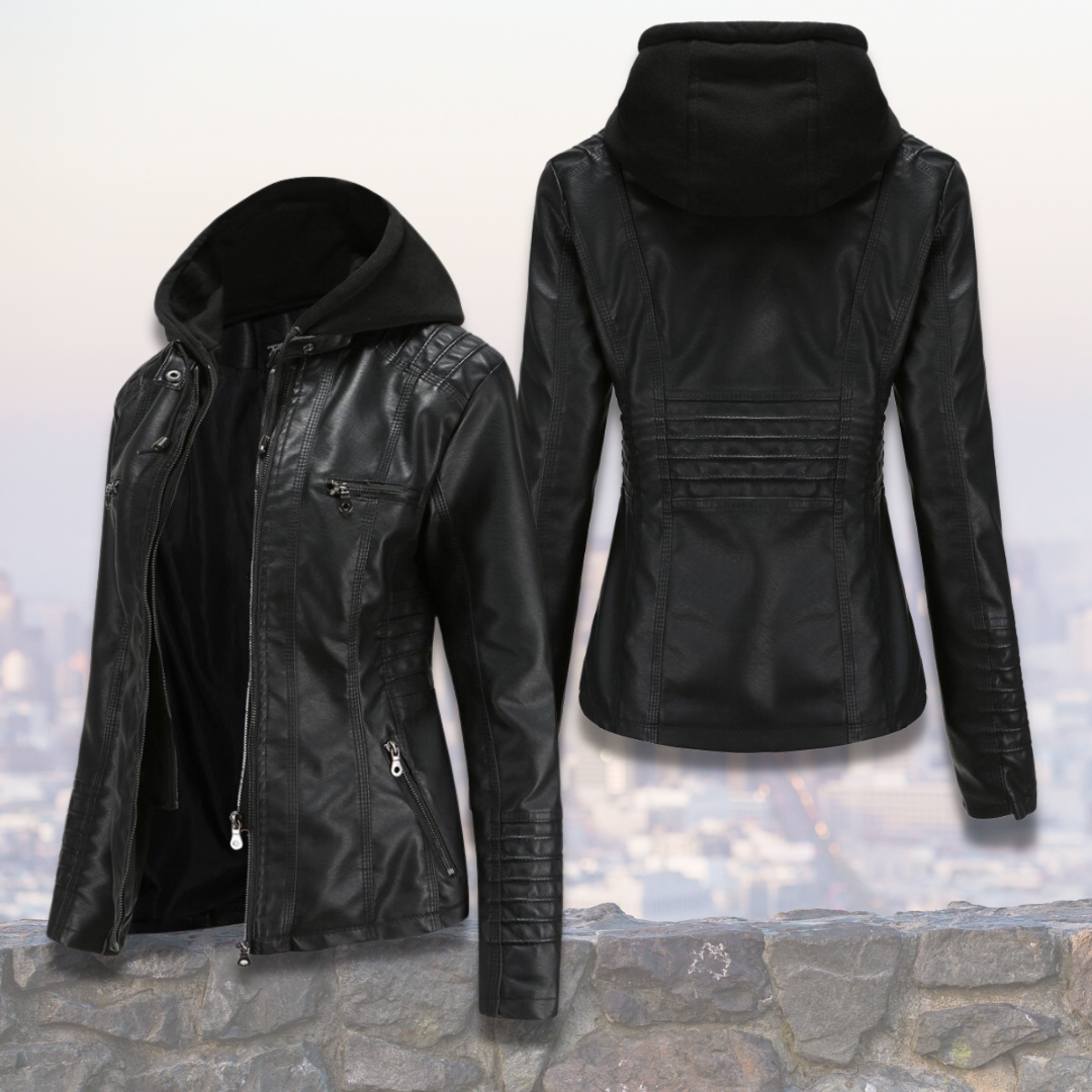 Dorle | Hooded Zip-Up Leather Jacket for Women