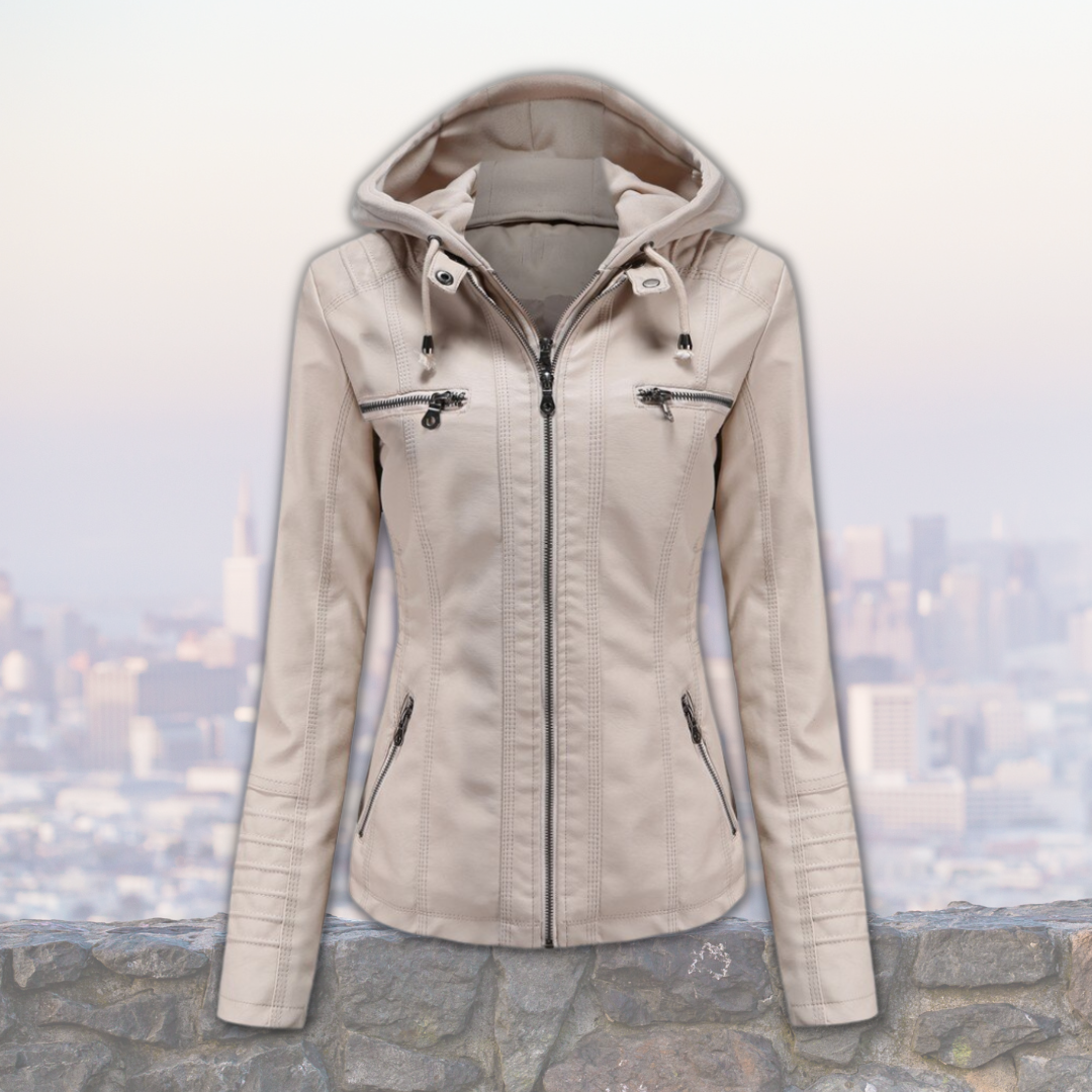 Dorle | Hooded Zip-Up Leather Jacket for Women