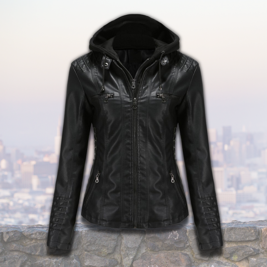 Dorle | Hooded Zip-Up Leather Jacket for Women