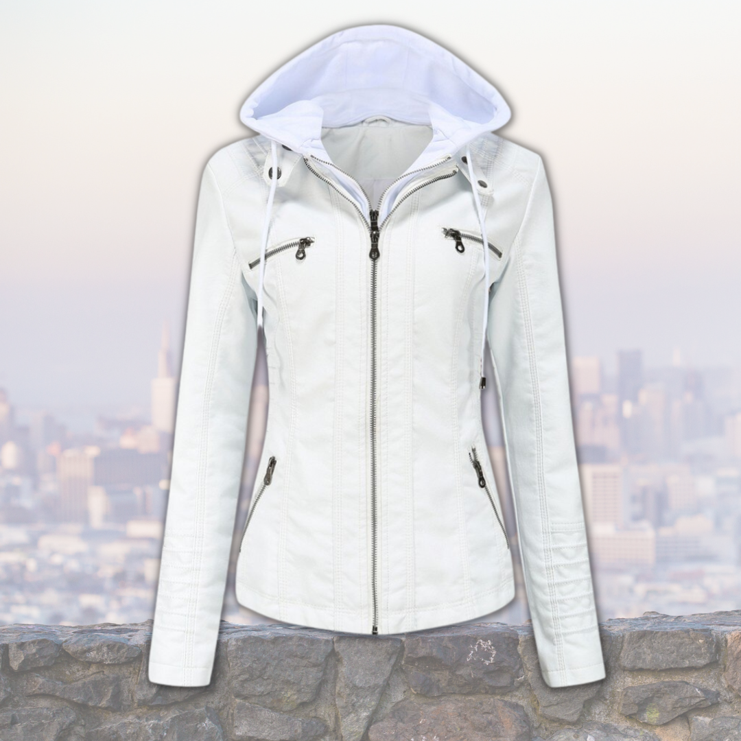 Dorle | Hooded Zip-Up Leather Jacket for Women