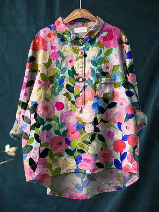 Delia | Colourful Spring Floral Garden Printed Women's Casual  Shirt 0