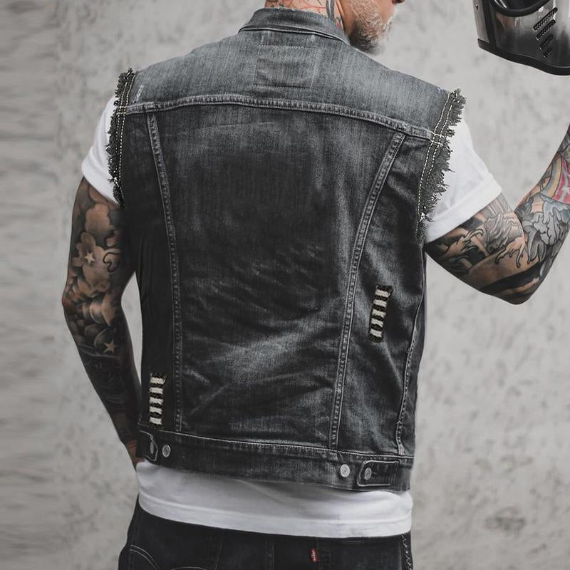 Wells | Button-Front Denim Vest with Flap Pockets for Men
