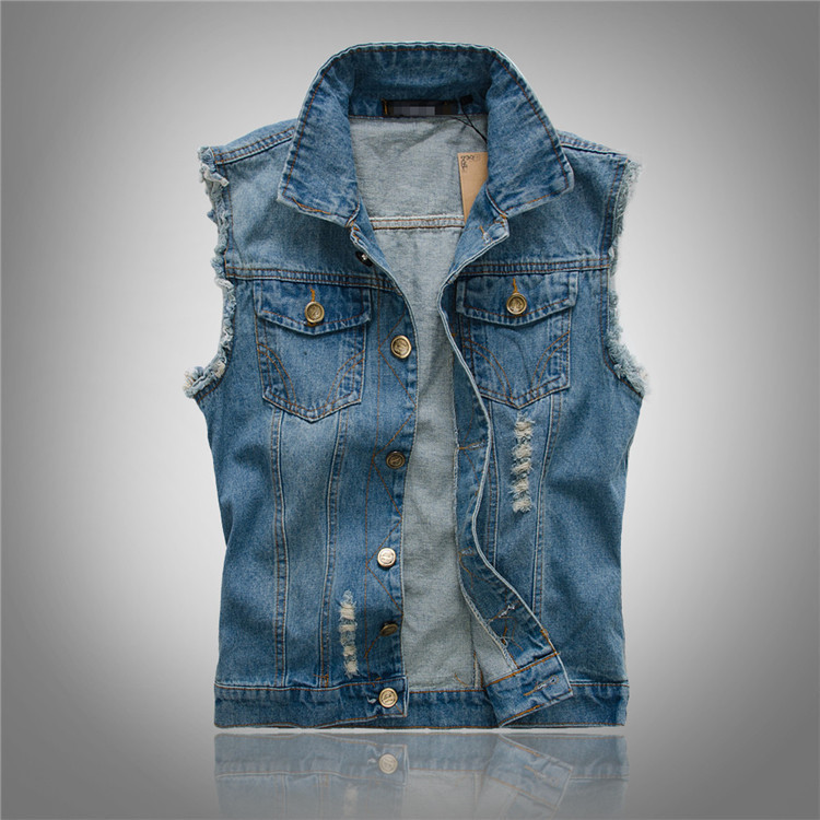 Wells | Button-Front Denim Vest with Flap Pockets for Men