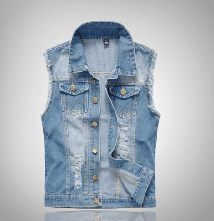 Wells | Button-Front Denim Vest with Flap Pockets for Men