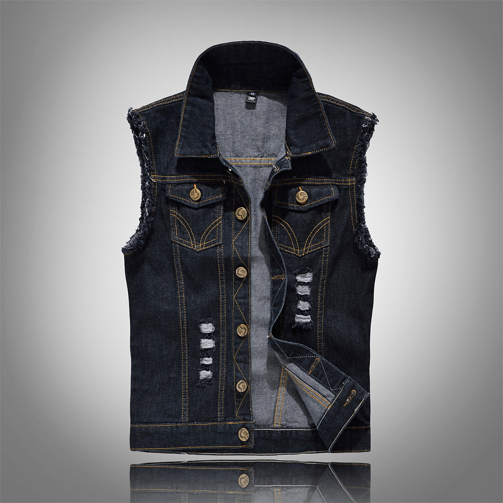 Wells | Button-Front Denim Vest with Flap Pockets for Men