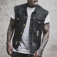 Wells | Button-Front Denim Vest with Flap Pockets for Men