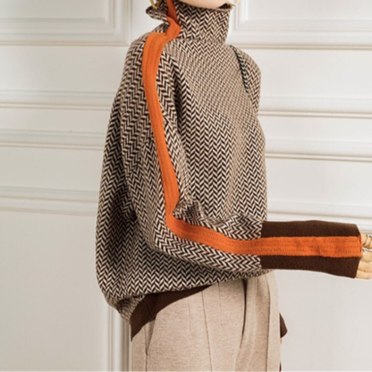 Eleanor | Women's Herringbone Turtleneck Sweater, Relaxed Fit