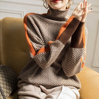Eleanor | Women's Herringbone Turtleneck Sweater, Relaxed Fit