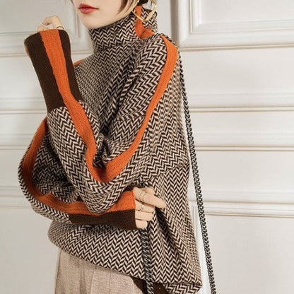 Eleanor | Women's Herringbone Turtleneck Sweater, Relaxed Fit