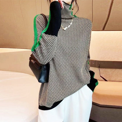 Eleanor | Women's Herringbone Turtleneck Sweater, Relaxed Fit