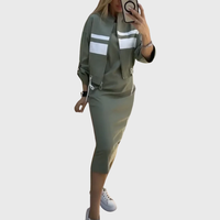 Juno | Women's Two Piece Set Zip-Up Top Midi Skirt