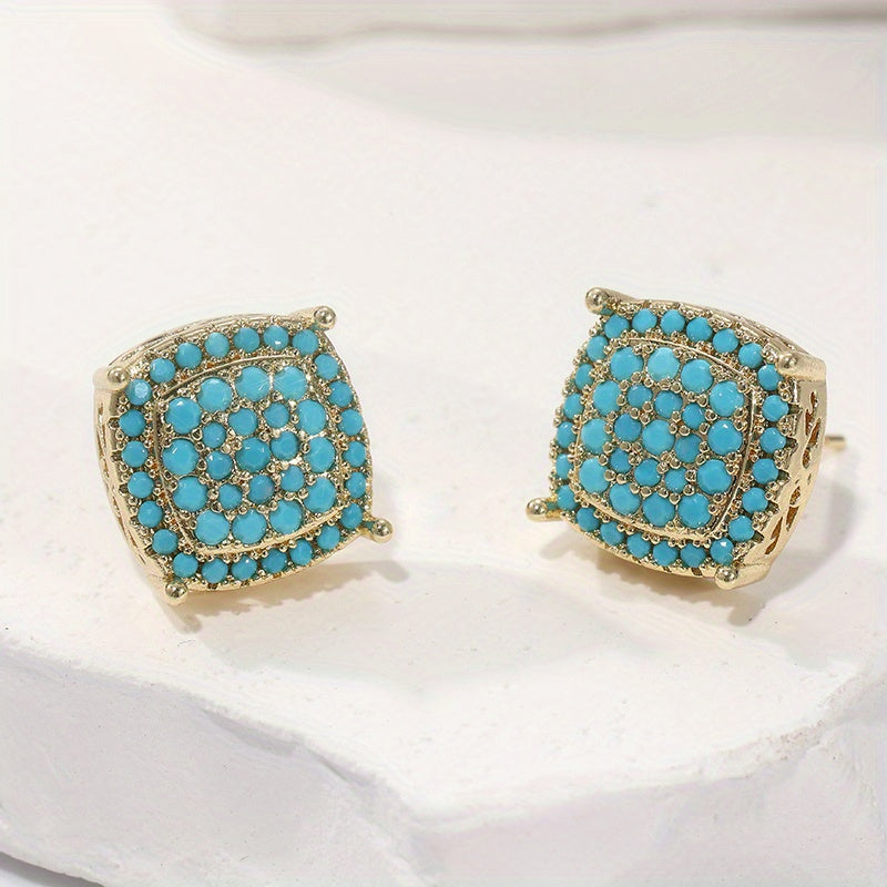 Elegant Square Synthetic Turquoise Stud Earrings 0