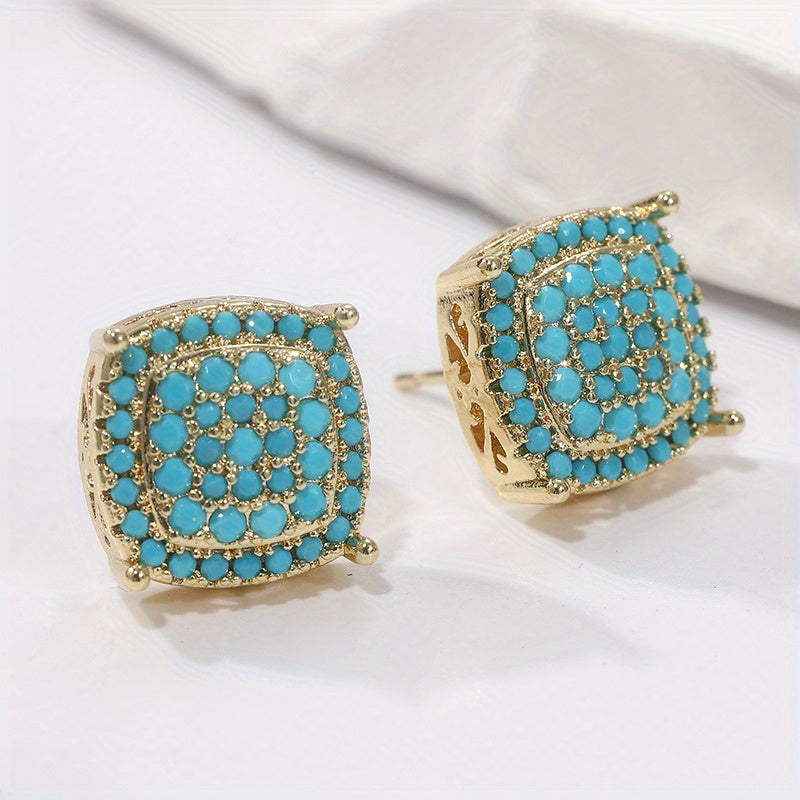 Elegant Square Synthetic Turquoise Stud Earrings 1