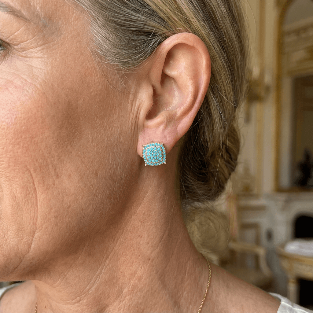 Elegant Square Synthetic Turquoise Stud Earrings 2