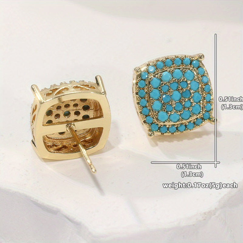 Elegant Square Synthetic Turquoise Stud Earrings 3