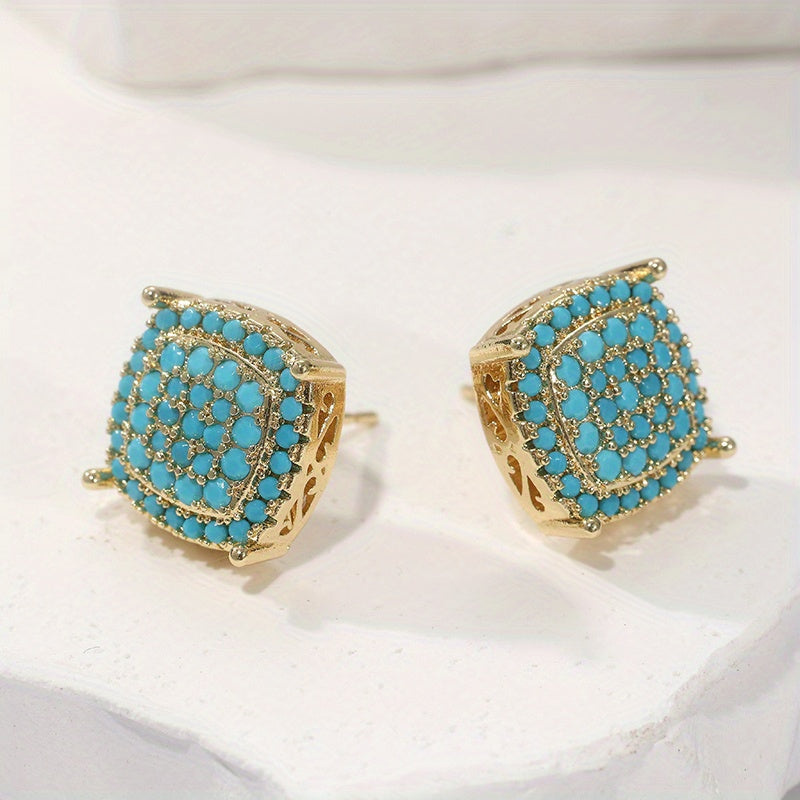 Elegant Square Synthetic Turquoise Stud Earrings 4