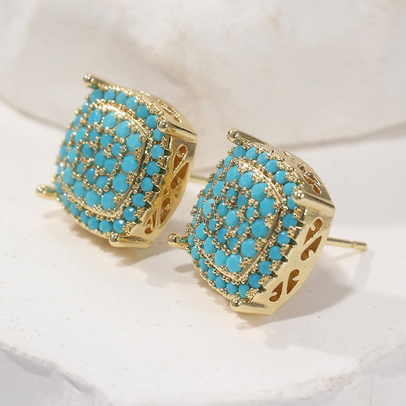Elegant Square Synthetic Turquoise Stud Earrings 5