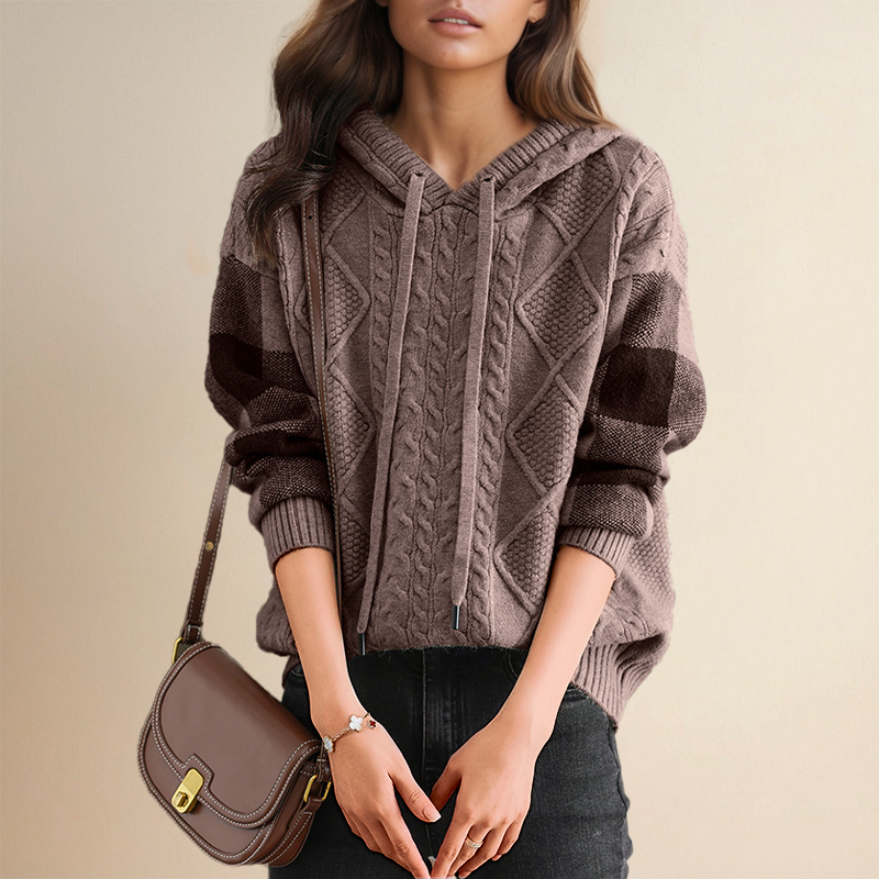 Beatrix | Women's Hooded Cable Knit Pullover Sweater