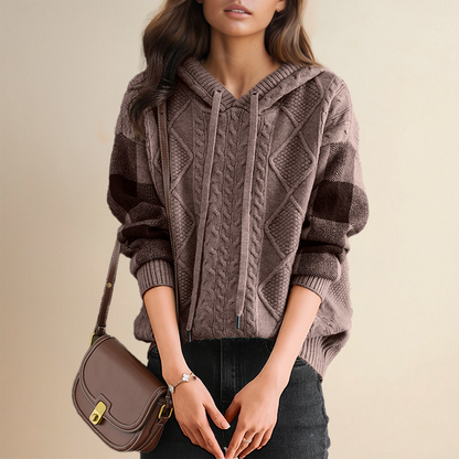 Beatrix | Women's Hooded Cable Knit Pullover Sweater