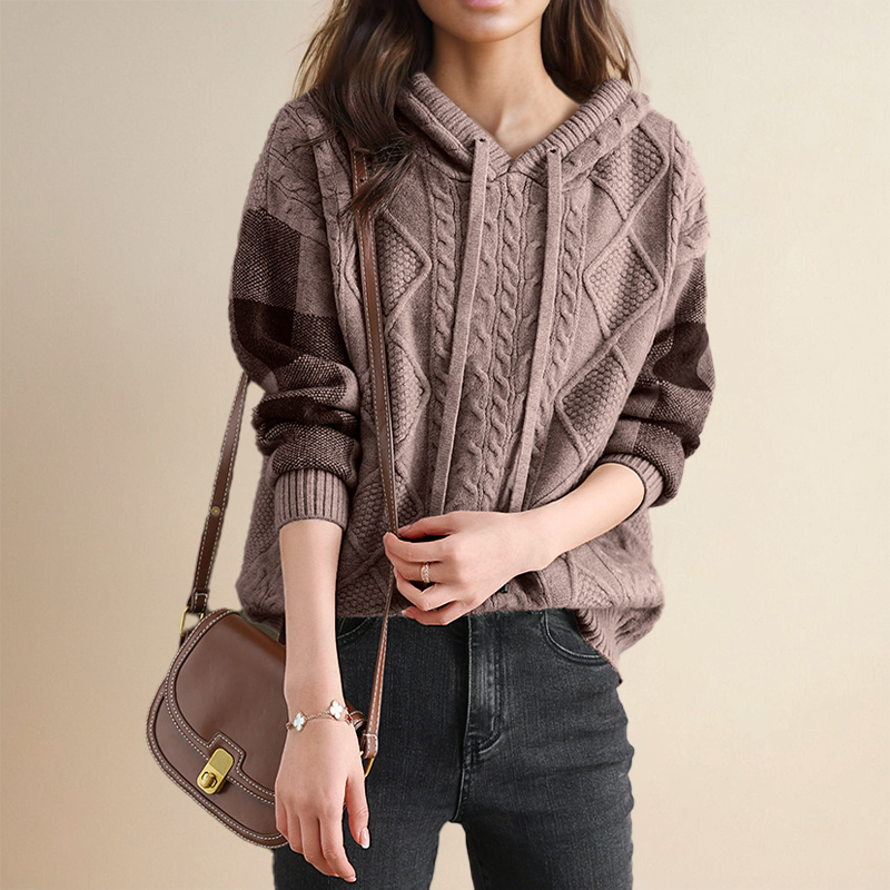 Beatrix | Women's Hooded Cable Knit Pullover Sweater