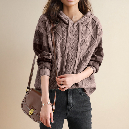 Beatrix | Women's Hooded Cable Knit Pullover Sweater