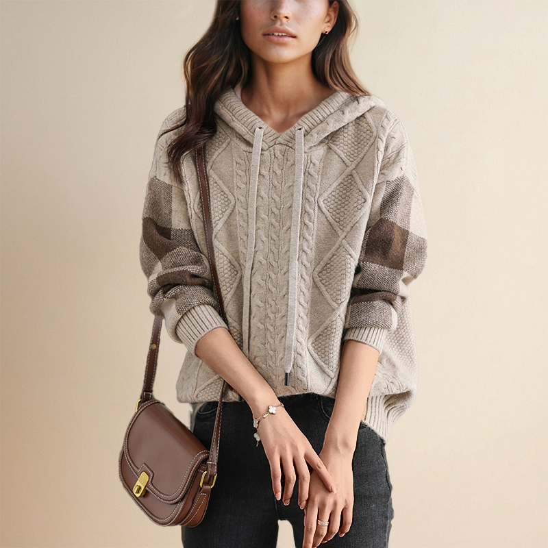 Beatrix | Women's Hooded Cable Knit Pullover Sweater