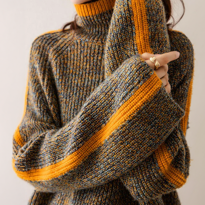 Edda | Women's Herringbone Turtleneck Cozy Knit Sweater