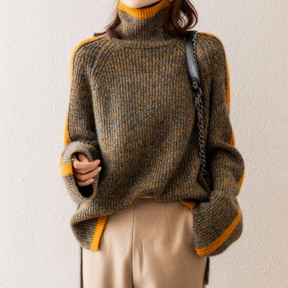 Edda | Women's Herringbone Turtleneck Cozy Knit Sweater