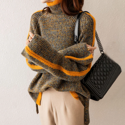 Edda | Women's Herringbone Turtleneck Cozy Knit Sweater