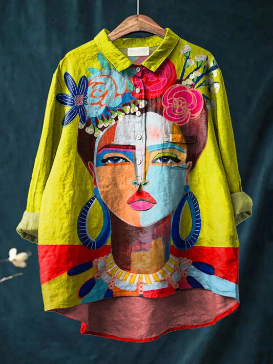 Eugen | Oil Painting Freda Portrait Art Printed Women's Casual  Shirt 0