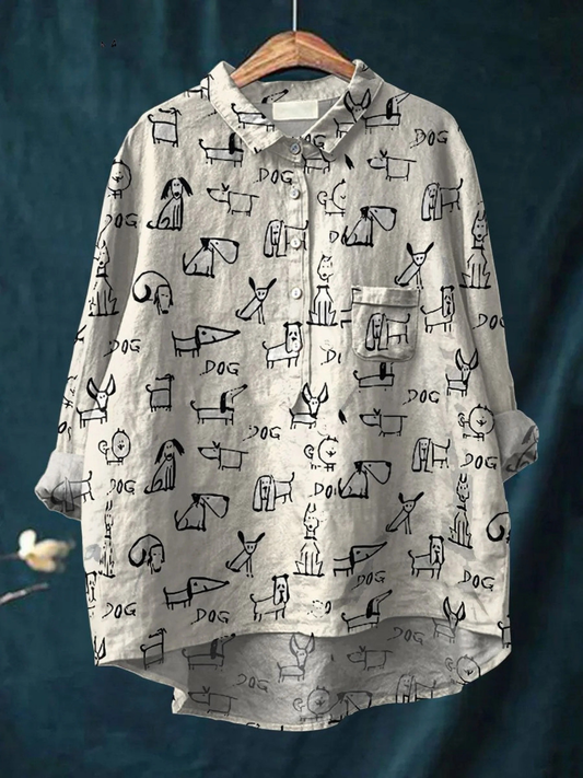 Faith | Women's Cute Dog Print Casual  Shirt 0