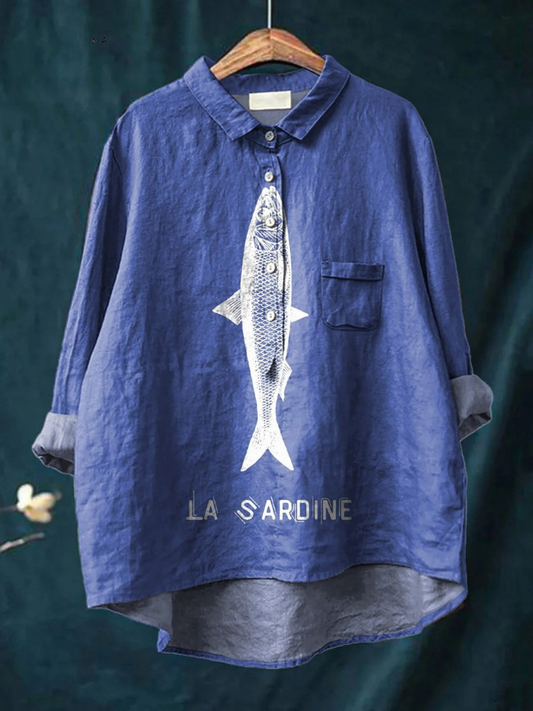 Faye | Sardine Fish Graphic Printed Women's Casual  Shirt 0