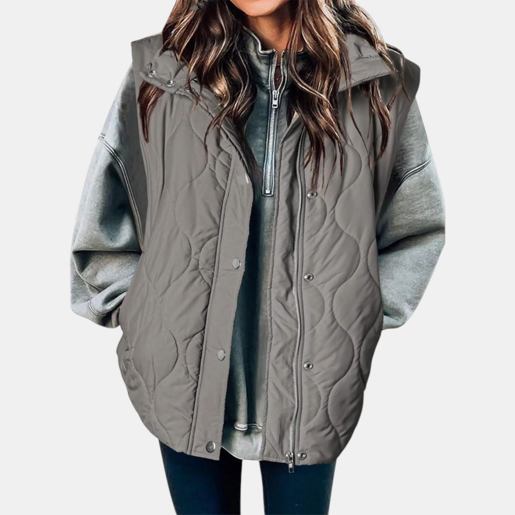 Nadira | Quilted Hooded Puffer Vest with Snap Pockets for Women