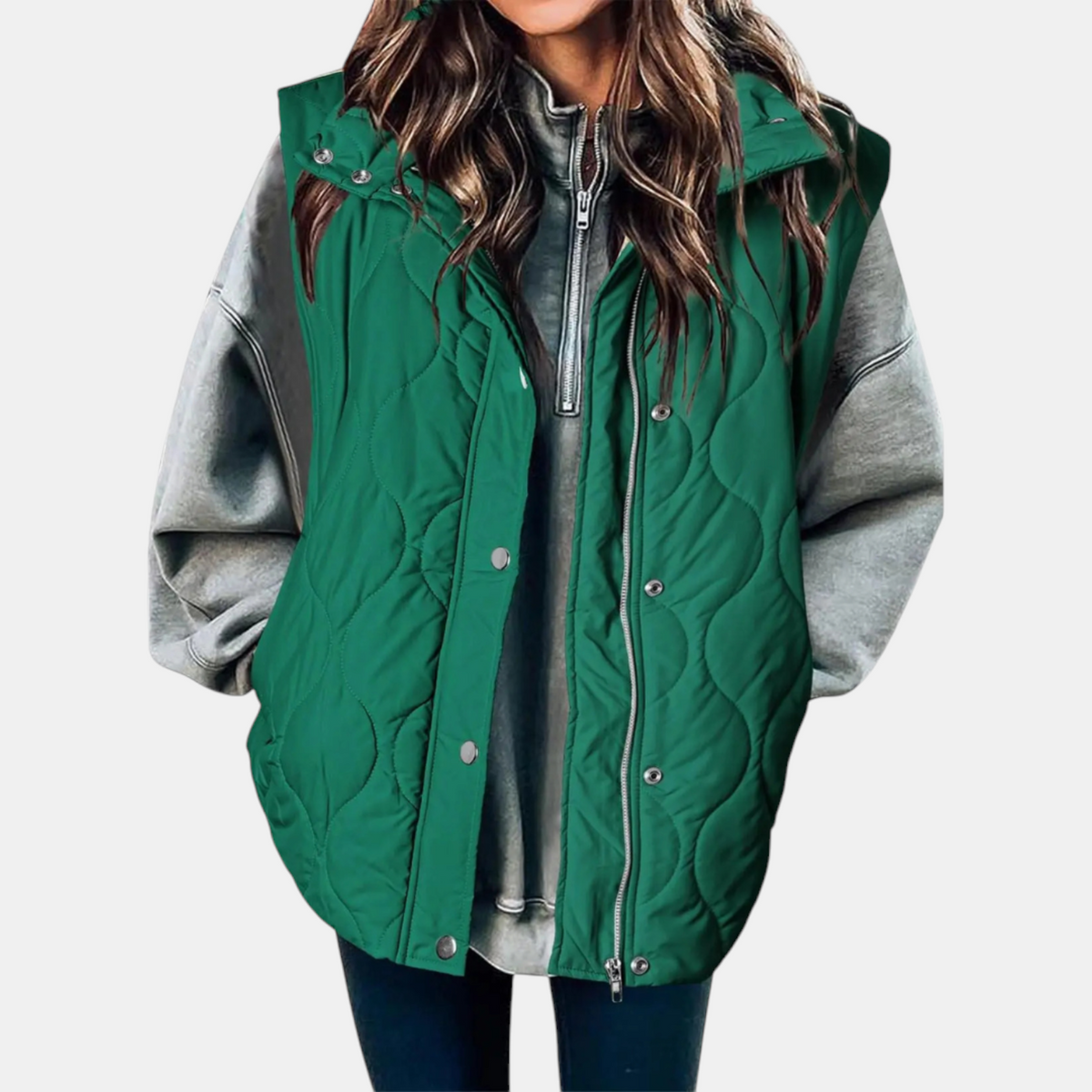 Nadira | Quilted Hooded Puffer Vest with Snap Pockets for Women