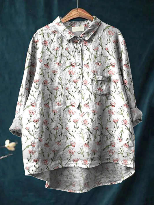Hadley | Pink Spring Floral Repeat Pattern Printed Women's Casual  Shirt 0