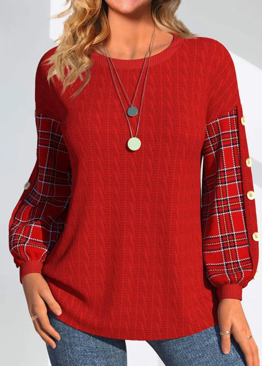 Ida | Red Knit with Checked Sleeves 0