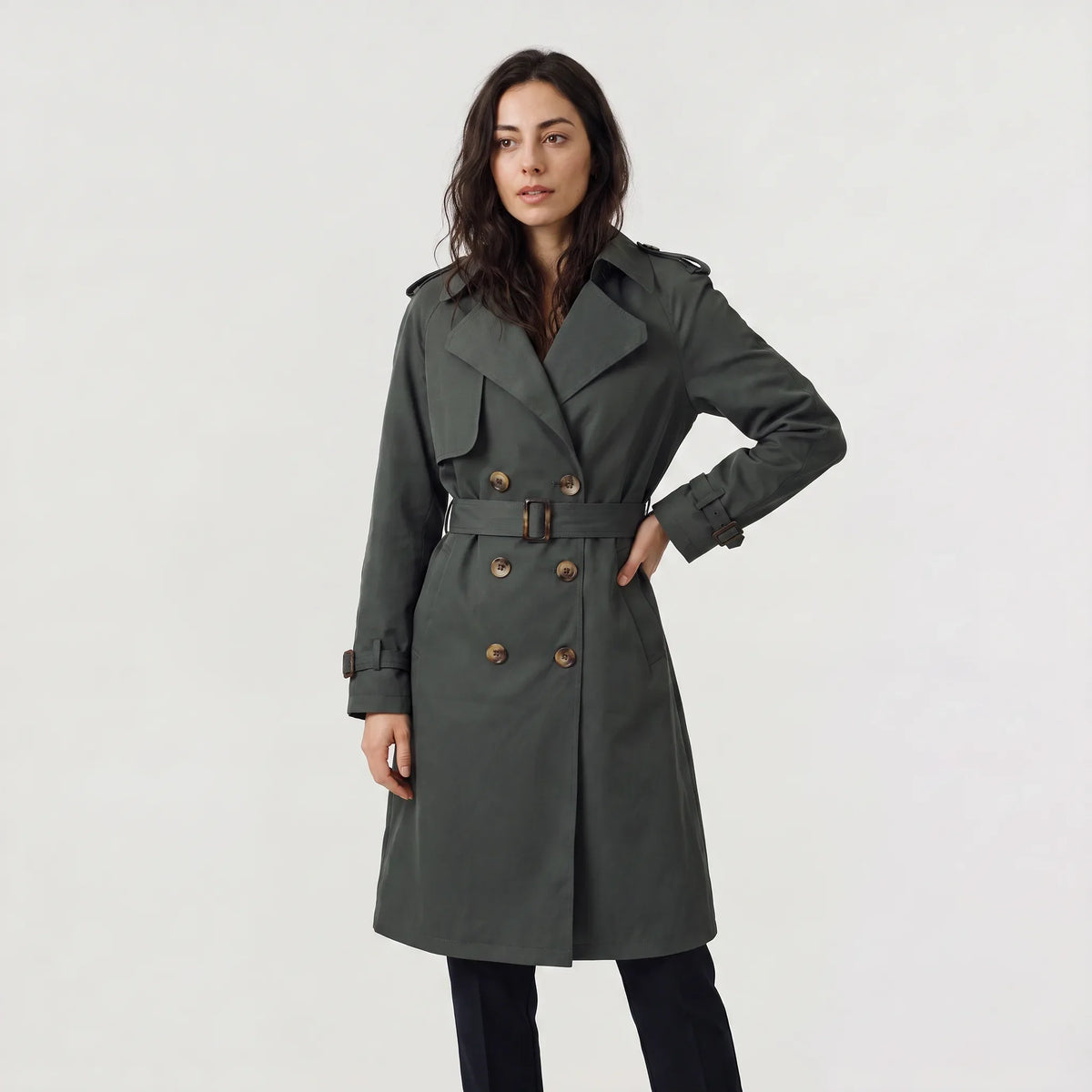 Crystal | Belted Notch Lapel Midi Trenchcoat for Women