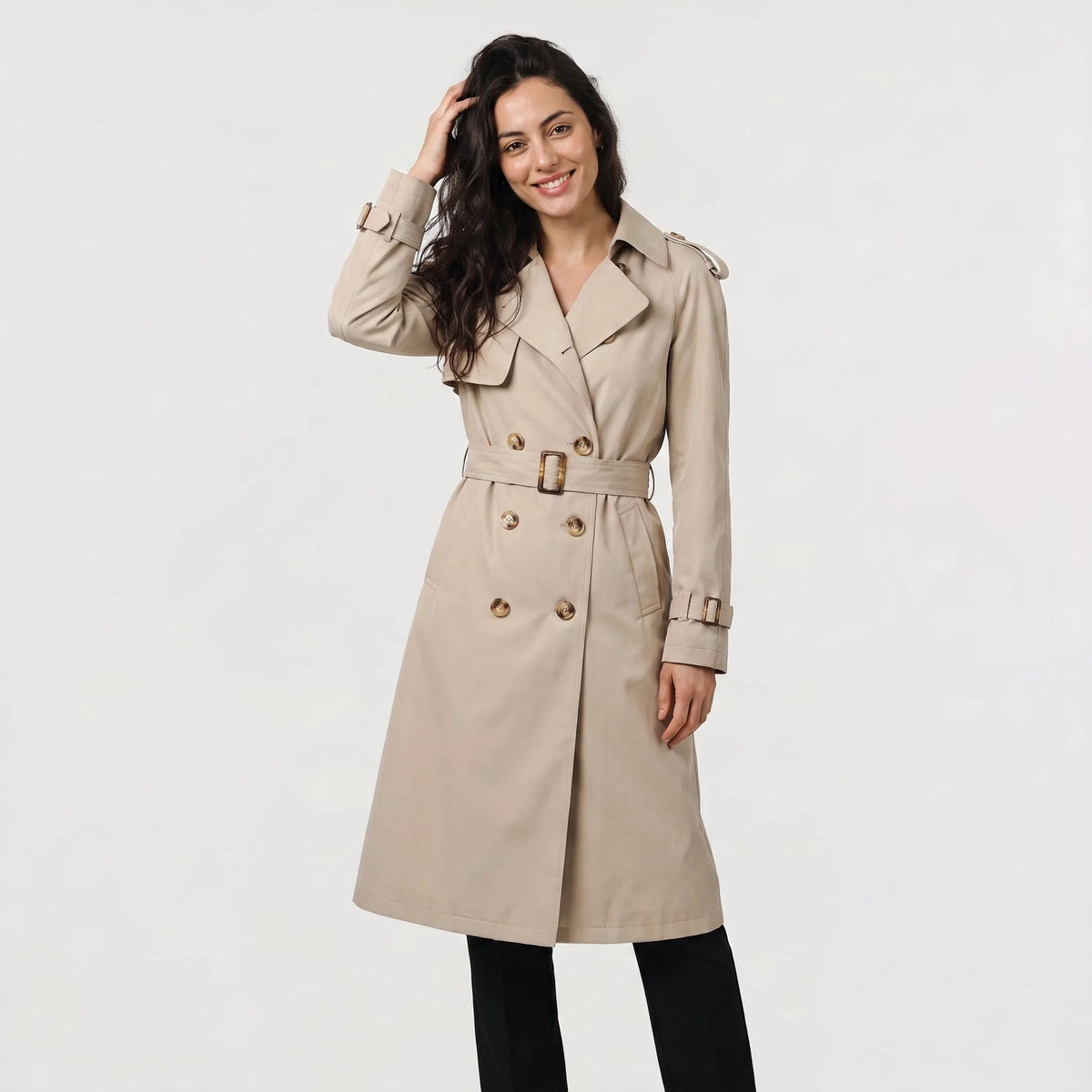 Crystal | Belted Notch Lapel Midi Trenchcoat for Women