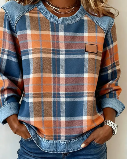Ivy | Women's Cozy Sweatshirt Checkered Patchwork Pullover
