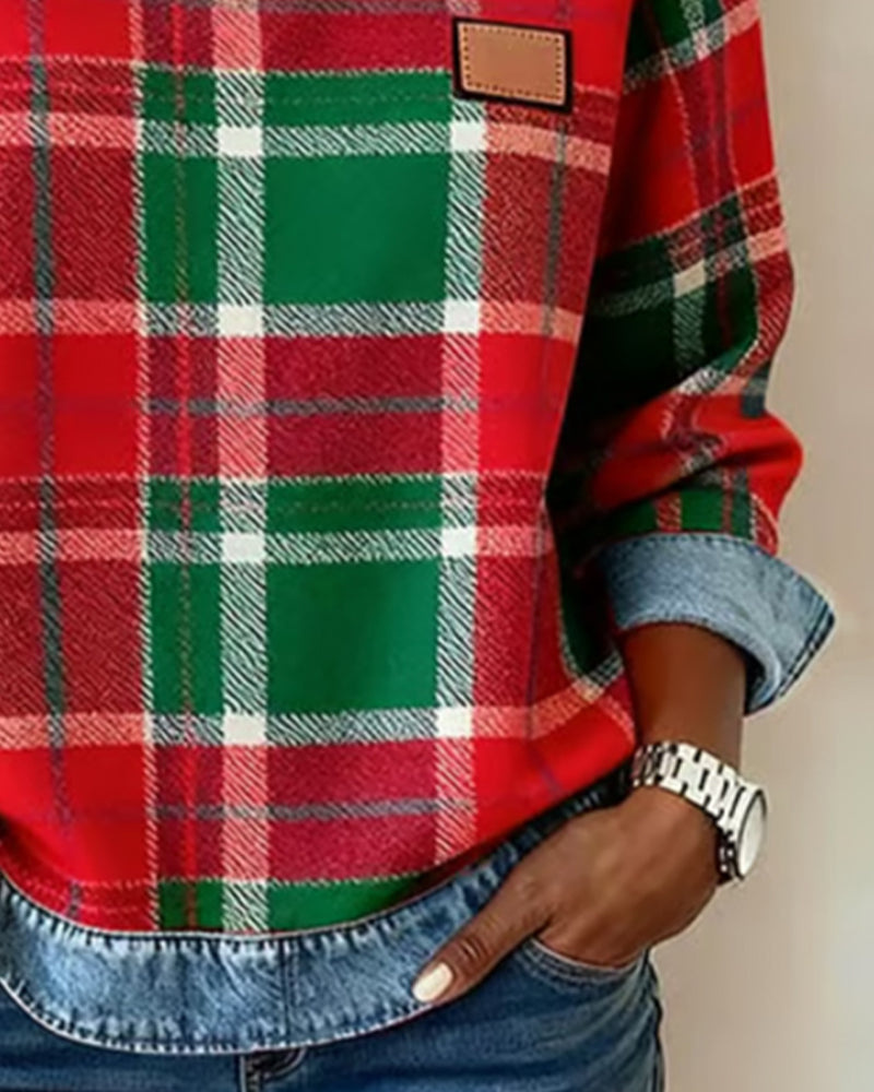 Ivy | Women's Cozy Sweatshirt Checkered Patchwork Pullover